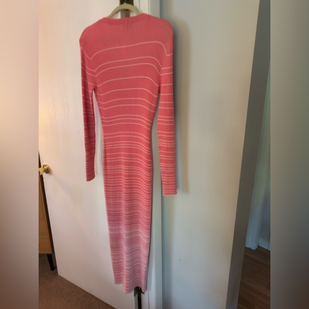 STAUD Pink Striped Ribbed Button-Front Midi Dress - Picture 8 of 9